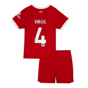 Liverpool Virgil van Dijk #4 Hjemmebanesæt Børn 2023-24 Kort ærmer (+ korte bukser)